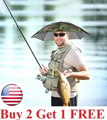Sun Umbrella Hat Fishing Hands Free Gardening Camping Hiking Cap Camouflage Hat。 • $6.99
