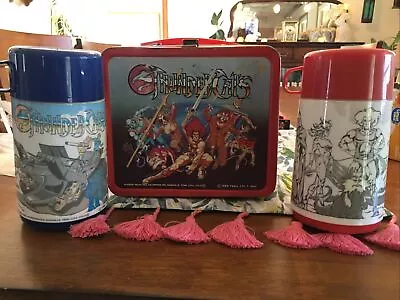 1985 Aladdin Thundercats Metal Tin Lunch Box W/ 2 Thermos Vintage Lunchbox • $75