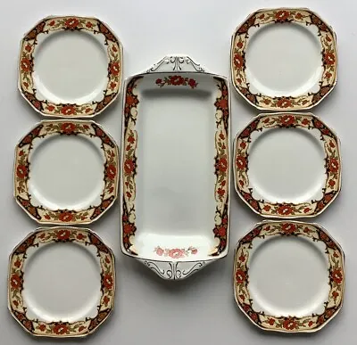 Vintage Alfred Meakin Sandwich / Cake Plate Set - Oblong Platter And Six Plates • £11