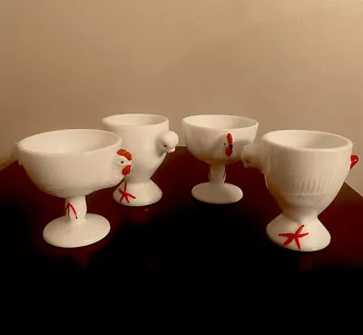 Vtg Set Of 4 Westmoreland Milk Glass 2 Roosters 2 Hens Egg Cups  Adorable • $25.99