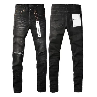 Black New Purple Brand Men's Personality Fashion Ripped Jeans Size/ 28-40 • $50.86