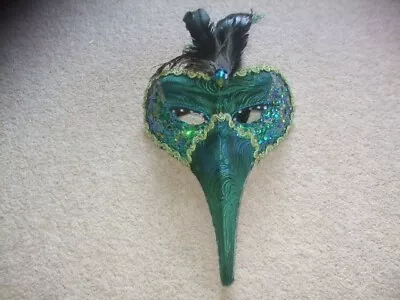 Venice Festival Masked Ball Mask Peacock Feather Sequins Long Nose Tie On • £5.99