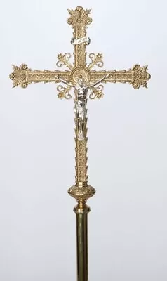 + Traditional Brass & Silver Church Mass Processional Cross #205PC (Chalice Co.) • $875