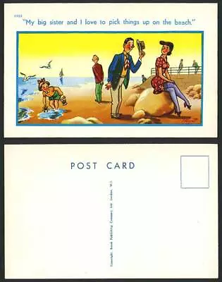 TROW Comic Old Postcard My Big Sister And I Love To Pick Things Up On The Beach. • £2.99