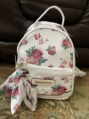 NWT Juicy Couture White Print Rose Backpack  With Pull Out Pounce • $56.50