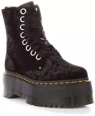 Dr Martens Vegan Jadon Max Crushed Velvet Platform Boots Black Womens UK 3 - 8 • £228.99