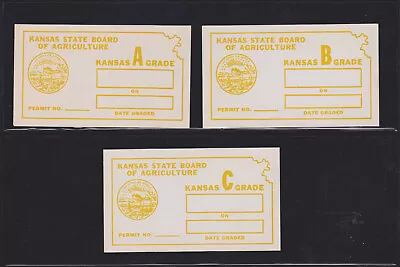 US State Revenues - KS 1937 Egg Inspection - Yellow Set (Grade ABC); E2E6E10 • $6.99