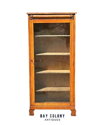 Antique Victorian Oak Carved Single Door Bookcase Cabinet With Adjusting Shelves • $1608