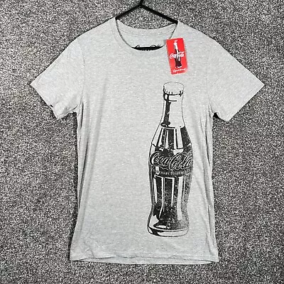 Coca Cola Mens Shirt Small Grey Crew Neck Short Sleeve Pullover Graphic Casual • £3.98