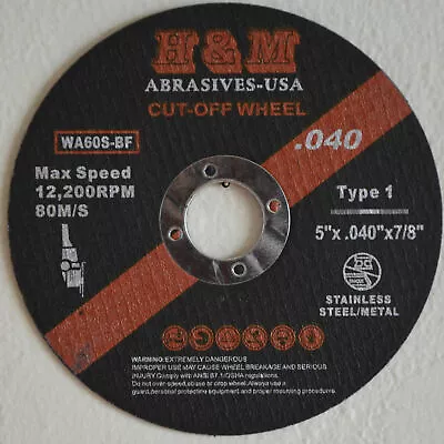 25pck 5 X.040  X7/8  H&M ABRASIVES Cut-off Wheels Cutting Discs Type 1 • $19.99