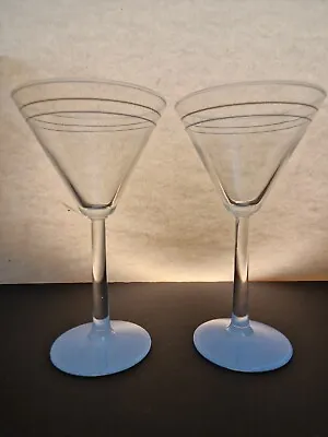 RETRO KITSCH ~ BLUE BASE - 1980'S~ Martini Cocktail Glasses X 2 • £20