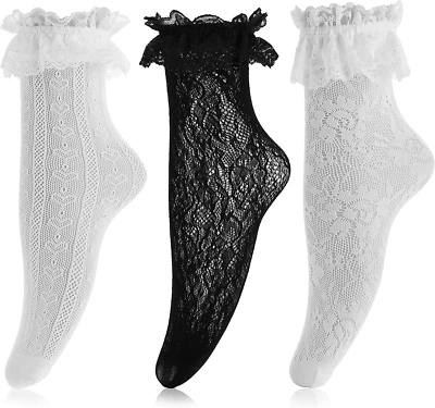 $12.49 • Buy 3 Pairs Women Ankle Socks Lace Ruffle Frilly Comfortable Princess Socks Ruffle