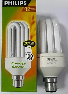 1x 20W (=100W) Philips Low Energy Power Saving CFL Stick Light Bulbs BC B22 Lamp • £7.99