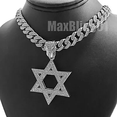 Iced Silver Plated Alloy Star Of David & 16 ~24  Cubic Zirconia Chain Necklace • $15.99