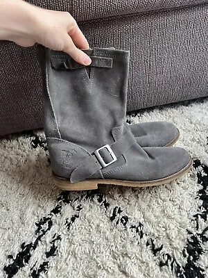 Mustang Jeans Women’s Calf Length Faux Suede Grey Boots With Buckle Size 8 • £9.99