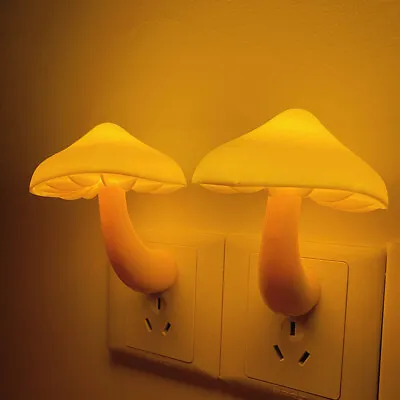 Mushroom LED Night Light Sensor Control Lamp Bedside Wall Energy Saving EU Plug • £4.07