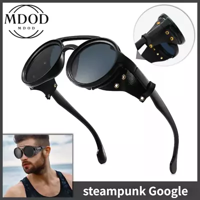 Vintage Retro Steampunk Men's Sunglasses Side Shields Round Metal Glasses Womens • $7.90