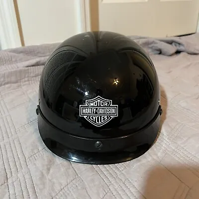Vintage Harley Davidson Black Stock Dot Motorcycle Half Helmet Size XS A5047 • $29.99