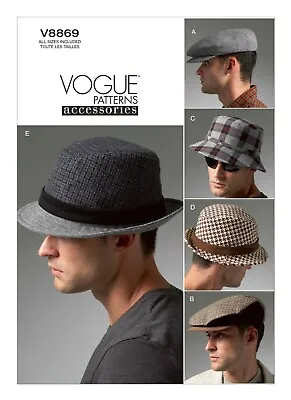 V8869 Vogue 8869 Sewing Pattern 5 Hats Men's In 3 Styles Sizes S-M-L-XL Chapeaux • $13.95