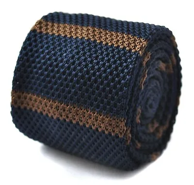 Frederick Thomas Knitted Silk Mens Tie - Navy Blue And Brown Striped Mens Tie • $20.20