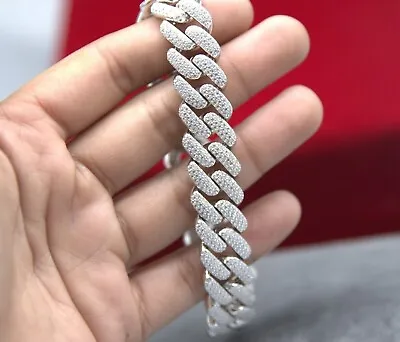 REAL MOISSANITE Miami Cuban Link Prong Bracelet Iced Solid 925 Sterling Silver • $291.41