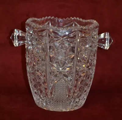 Lead Crystal Ice Bucket W/Saw Tooth Edges & Knob Handles Vintage • $29.99