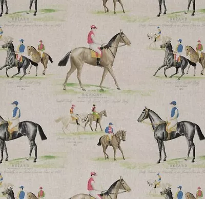 Cotton Rich Linen Look Fabric Digital Ascot Races Horses Jockey 140cm Wide • £14.50