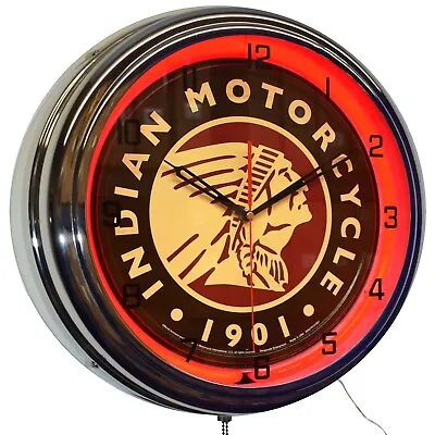 16  Indian Motorcycle Since 1901 Sign Neon Clock Garage Decor (Red) • $122.95