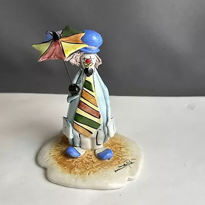 Zampiva Italian Ceramic Clown Figurine With Umbrella And Oversized Tie • $39.99