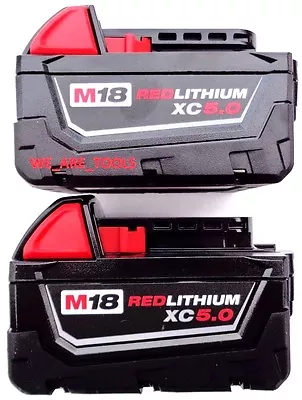 (2) GENUINE 18V Milwaukee 48-11-1850 5.0 AH Batteries M18 XC18 48-11-1852 • $124.97