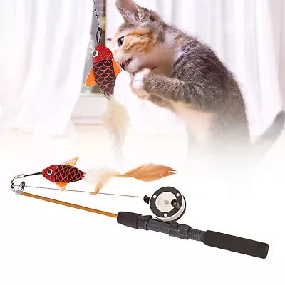 Cat Telescopic Fishing Rod Toy Cat Teaser Stick Fish Hanging Interactive Funny • $12.09