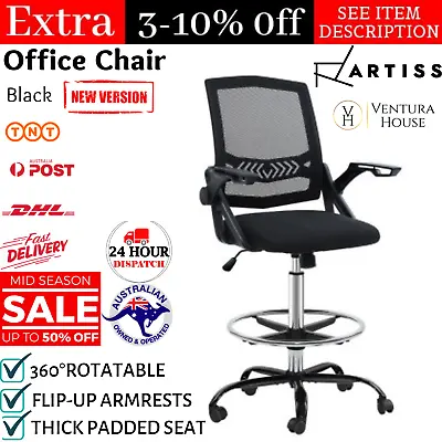 $125.58 • Buy Office Chair High Drafting Artist Stool Swivel Mesh Home Desk Rolling Seat Black