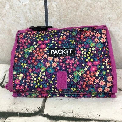 $12 • Buy Packit Freezable Lunch Bag Purple Floral Zippered Foldable Reusable Cooler Sack