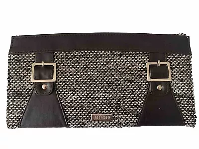 Miche Trifold Clutch Wallet Faux Leather Stitch Knit Brown White 16X11X5 Purse • $15