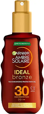 £8.99 • Buy Garnier Ambre Solaire Ideal Bronze Protective Oil Sun Cream Spray SPF30, High &