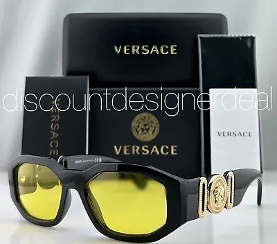 Versace Medusa Geometric Sunglasses VE4361 GB1/85 Black Frame Yellow Lens 53mm • $139.99