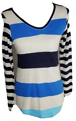 J Jill Top Size Small Navy Blue Ivory Stripe Cotton Blend  Casual Attire • $15.86