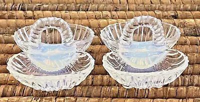 Double Seashell Open Salt Cellar Vintage Set/2 MCM Opalescence Clear Glass Japan • $14.99