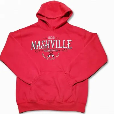 NASHVILLE Size Small Red Fleece Hoodie Hooded Sweatshirt Music City • $13.02