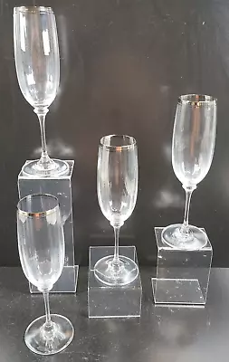 (4) Mikasa Stephanie Platinum Fluted Champagne Set Clear Optic Bowl Stemware Lot • $59.67