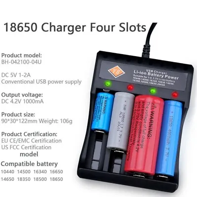 Li-ion Smart Charger 3.7V  4 Slot For 1044014500163401665014650183501865O • £7.54