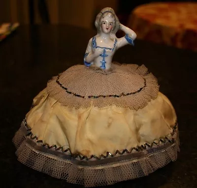 £123.56 • Buy Antique Porcelain German Half Doll Pin Cushion 7  Marie Antoinette Beaded/tulle 
