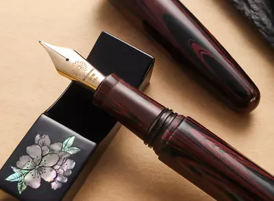 Wancher Dream Fountain Pen | TRUE EBONITE - MARBLE RED  Calligraphy Pen • $200