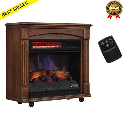 Infrared Quartz Electric Stove Fireplace Heater Rolling W/ Wheels 3D Flame Home • $232.50