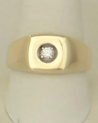 $1002.12 • Buy MENS 10k YELLOW GOLD HIGH POLISH 1/10ct ROUND DIAMOND SOLITAIRE BAND RING