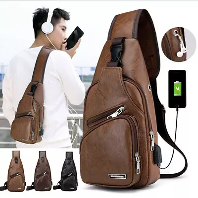 $14.55 • Buy Men Chest Bag Leather Shoulder Rucksack Sling Cross Body Man Satchel Travel Bag.