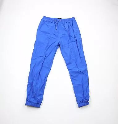 Vintage 90s Streetwear Mens Large Blank Lined Cuffed Nylon Joggers Royal Blue • $35.95