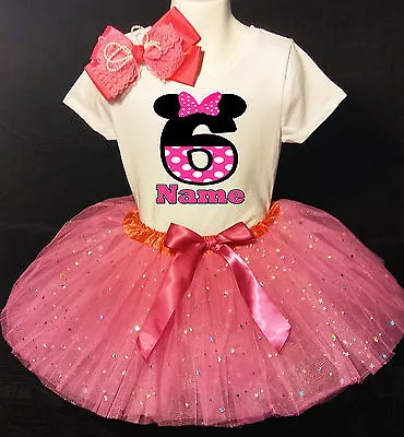 MINNIE MOUSE **With NAME** 6th Sixth 6 Birthday Fuchsia Tutu Dress Fast Shipping • $34.95