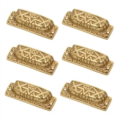 $44.99 • Buy Brass Drawer Knob Cup Bin Pulls 3.7  W X 1.2  H Colonial Azteca Style Pack Of 6