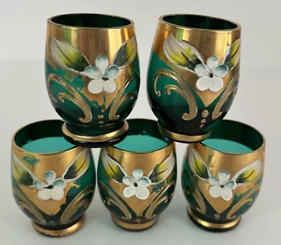 Set Of 5 Vintage Vimax Murano Hand Painted Floral Cordial / Shot Glasses Italy • $24.99